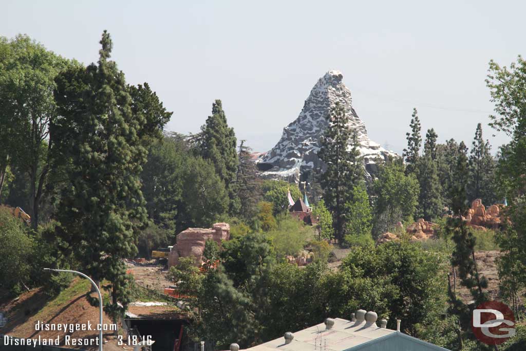 3.18.16 - You can see equipment moving around the former Big Thunder Ranch area.  The old Mine Train rockwork is still there but everything else is gone.