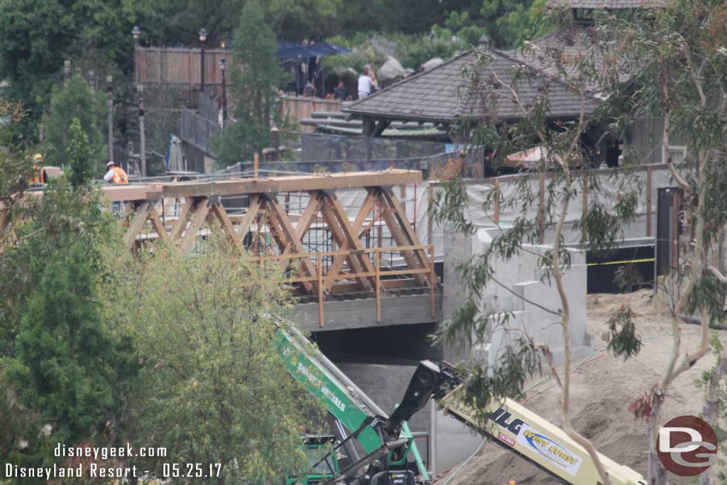 5.25.17 - The new railroad trestle is being installed on the concrete bridge.