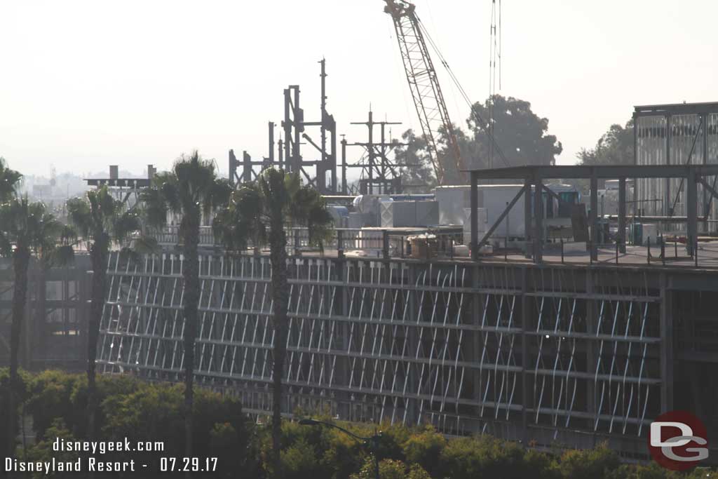 7.29.17 - Panning right you can see the work on the exterior wall of the Battle Escape building is moving along.