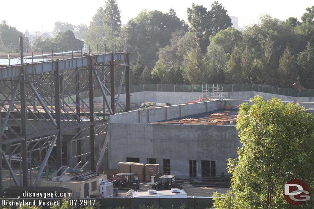 7.29.17 - More forms on the roof of the structure on the right of the Battle Escape building.  Looks to be connection points for steel for the facade mountains.