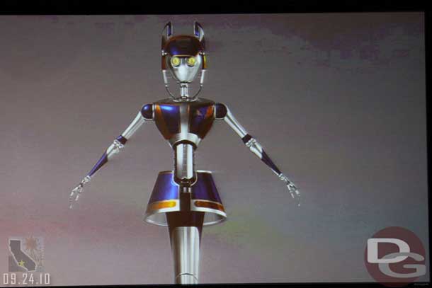 A spokesbot for Star Tours.  Named Aly San San, a reference to its voice, Allison Janney.