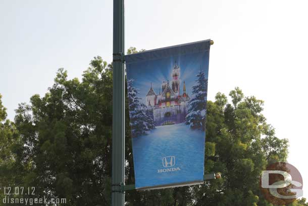 Noticed some small banners up at the Mickey and Friends Tram stop for the holidays.
