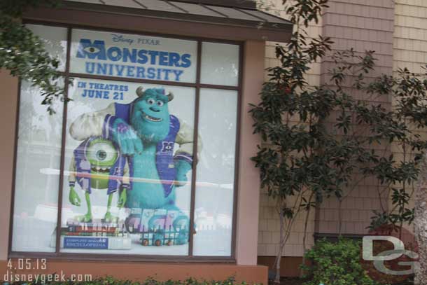 Arriving at the Downtown Disney stop for the Mickey and Friends tram.  Monsters University poster (it has been up a while but do not remember posting a picture).