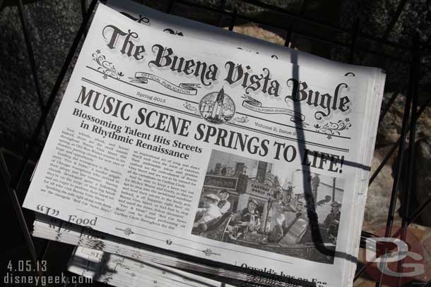 At DCA the Spring Issue of the Buena Vista Bugle is on news stands.  Be sure to pick up a copy if you are in the park, its a fun read!