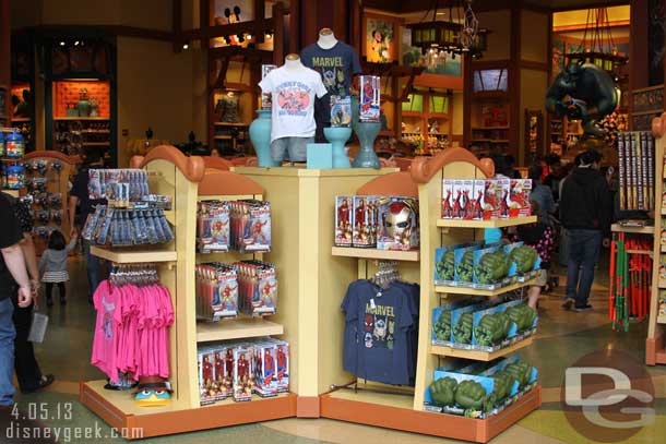 World of Disney has Marvel merchandise by the entrance.
