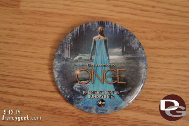Along with your parking receipt on Friday you were given a button featuring Elsa from Once Upon a Time.  