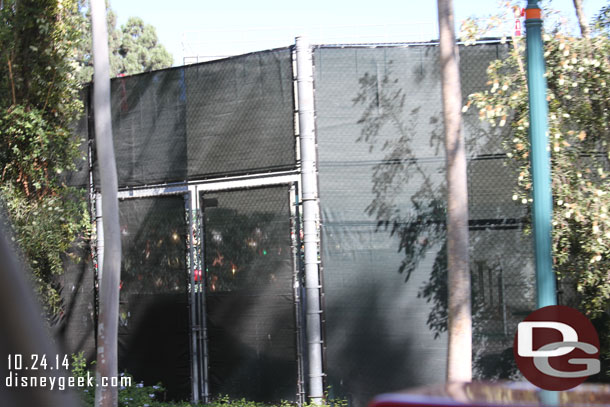 As the tram passed by the backstage area of Disneyland through the fence you can see the sections of the Christmas tree are out and ready to be tested then assembled.
