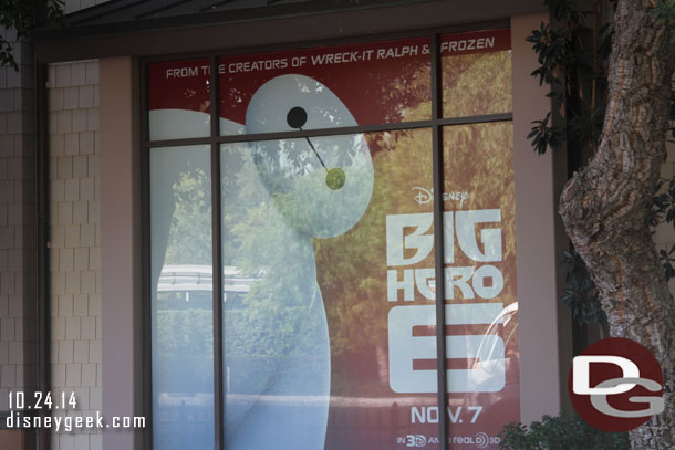 Baymax greets you on a poster as you pull into the Downtown Disney tram stop.