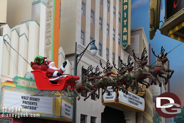 Santa and his reindeer at the end of Hollywood Blvd.