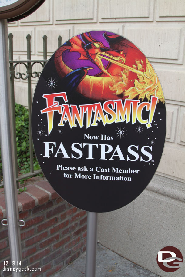 New since my last trip.  Fantasmic! now has FastPass.