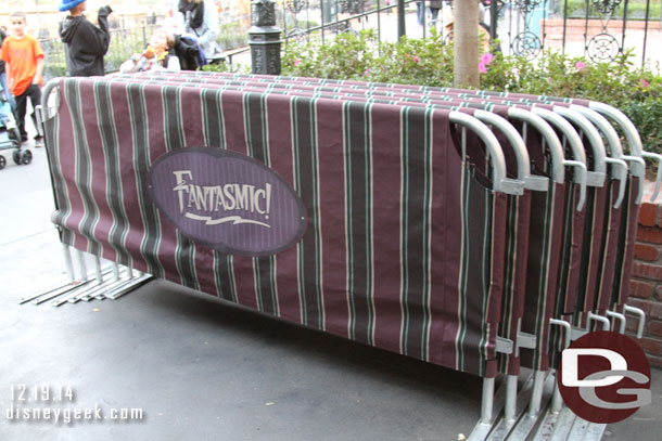 Barriers for Fantasmic to separate the sections.  During the day they are just lined up near the DVC kiosk.