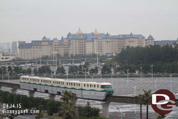 Woke up to an overcast/cloudy/drizzly morning.  Here is monorail heading for Bayside station.