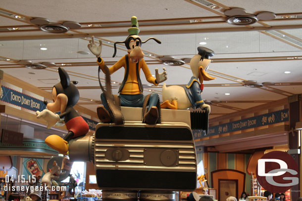 Mickey, Donald and Goofy in the center of the store.