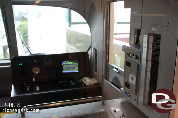 The operator's station at the back of the train.