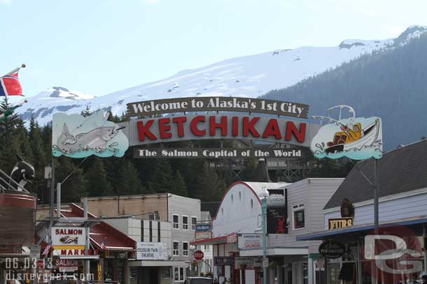 Mission St. features the Welcome to Ketchikan sign.