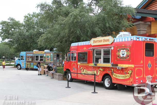 Two food trucks near the World of Disney.