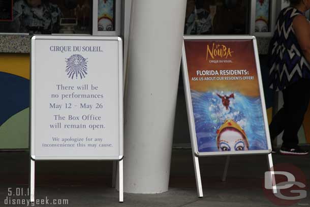 Cirque Du Soleil was closing for a couple weeks.