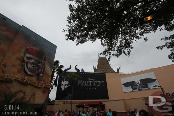 Some large Maleficent banners on the Great Movie Ride show building.