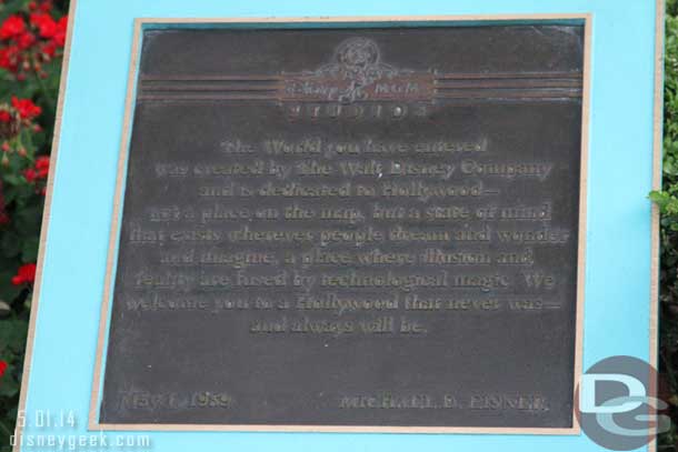 The original dedication plaque for the Studios.