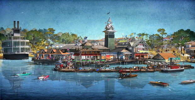 Schussler Creative is bringing their latest project, The BOATHOUSE: Great Food, Waterfront Dining, Dream Boats, to Disney Springs at Walt Disney World Resort in Lake Buena Vista, Fla. Opening Spring 2015 as one of the new venues in The Landing at Disney Springs – a re-imagined and exciting district of entertainment, dining and shopping –The BOATHOUSE will be an upscale, waterfront dining experience featuring spectacular floating artwork: dream boats from the 30’s, 40’s & 50’s. Guests will enjoy a gourmet menu served daily until 2 a.m. featuring steaks, chops, fresh seafood and a raw bar. (Concept renderings courtesy of Schussler Creative)