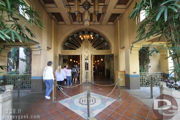 Heading inside to visit the lobby of the Hollywood Tower Hotel.