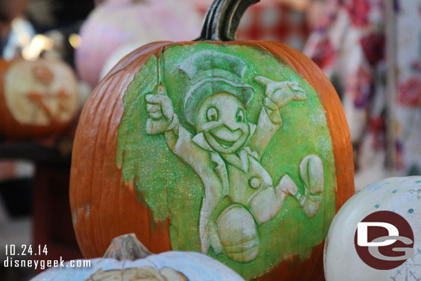 A completed Jiminy Cricket pumpkin