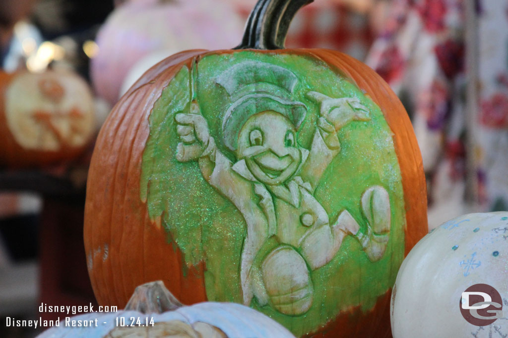 A completed Jiminy Cricket pumpkin