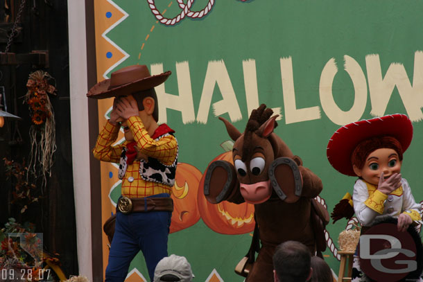 Woody, Jessie and Bullseye at the Halloween Round-up