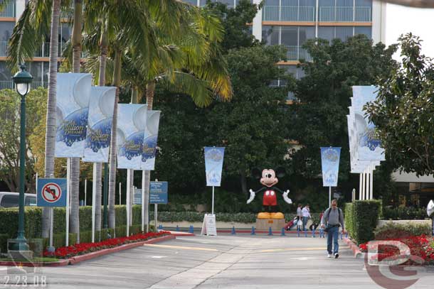 A giant Mickey greets cars