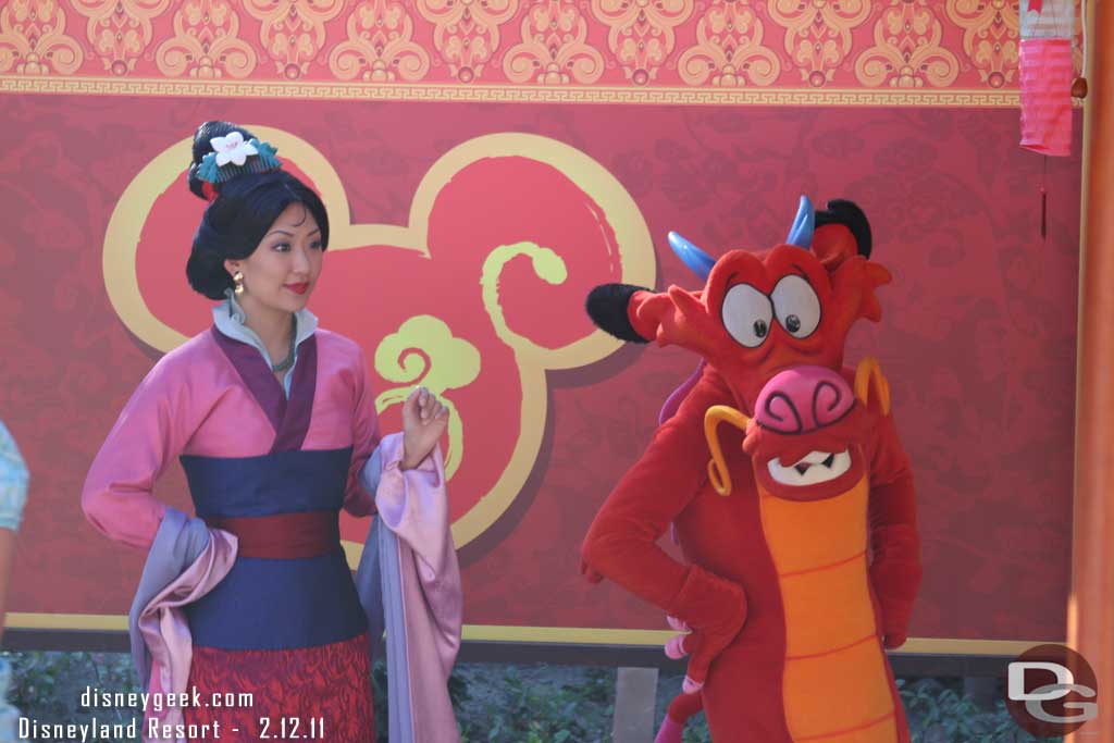 Mulan and Mushu out for pictures.