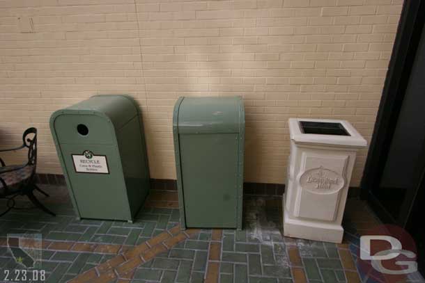 An odd collection of trash cans at the Disneyland Hotel