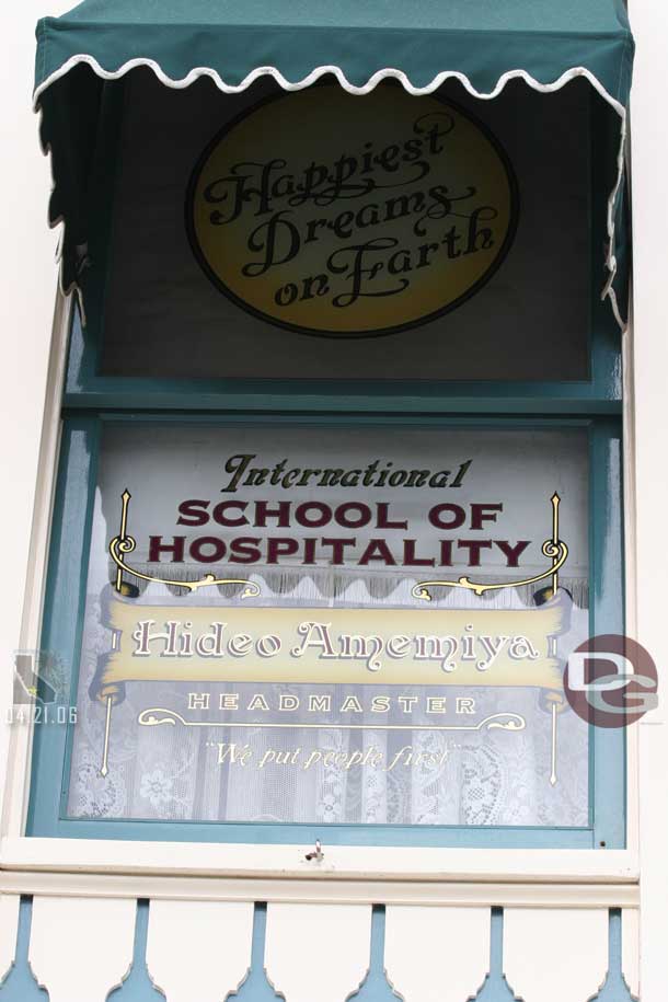 Location: Disney Showcase <BR>
Inscription: Happiest Dreams on Earth  International School of Hospitality  Hideo Amemiya  Headmaster<BR>
Information:  Hideo Amemiya - Disney University head as well as WDW Hotel person