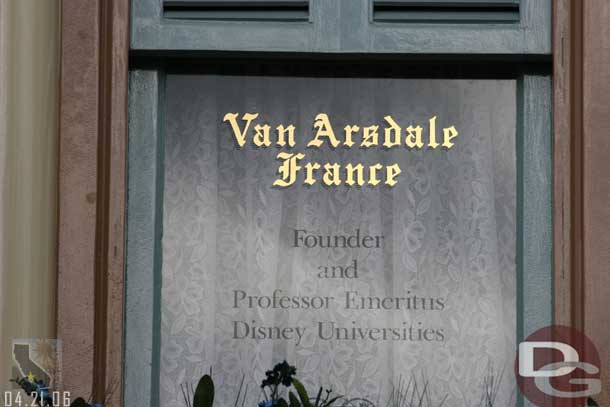 Location: Music Shop <BR>
Inscription: Van Arsdale France - Founder and Professor Emeritus - Disney Universities<BR>
Information:  Van Arsdale France - Started the Project Installation and Coordinating Office at WED