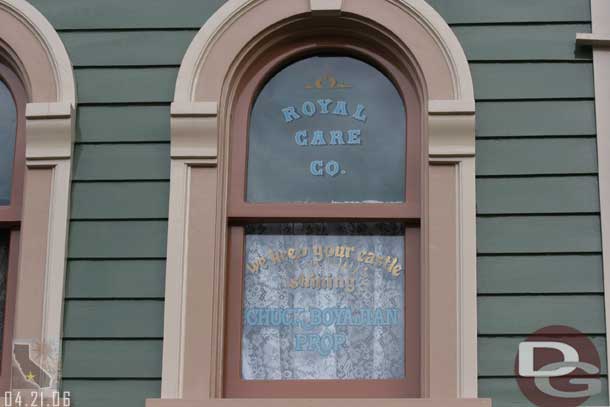 Location: Market House <BR>
Inscription: Royal Care Co. - We Keep Your Castle Shining - Chuck Boyajian - Prop.<BR>
Information:  Chuck Boyajian - superintendenf of Disneyland first Janitorial Department