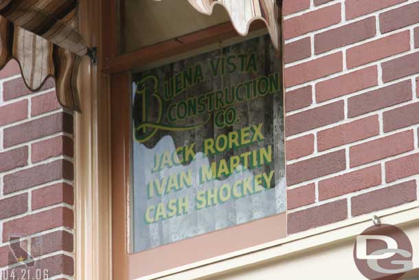 Location: Market House <BR>
Inscription: Buena Vista Construction Co. - Jack Rorex - Ivan MArtin - Cash Shockey<BR>
Information:  Jack Rorex, Ivan Martin, Cash Shockey - Worked on the construction of Disneyland