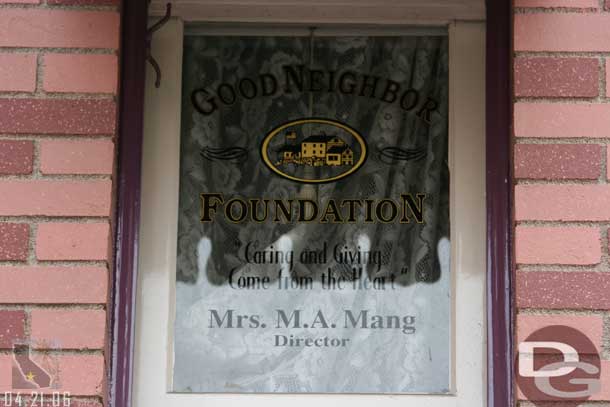 Location: Fortuosity Shop<BR>
Inscription: Good Neighbor Foundation - Caring and Giving Come From the Heart - Mrs. M. A. Mang - Director<BR>
Information: Mary Anne Mang was the manager of Public Relations for years