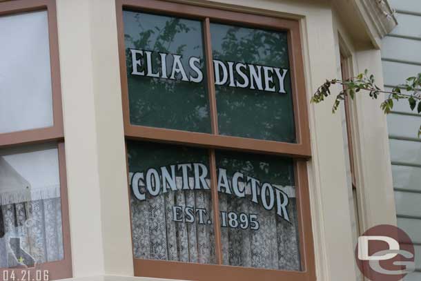 Location: Emporium<BR>
Inscription: Elias Disney - Contractor - Est. 1895<BR>
Information: Walt's father (who opened a contracting office in 1895)