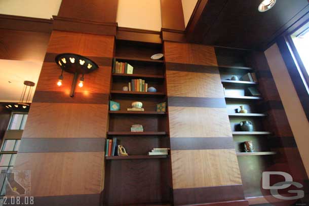 The bookshelves in the sitting area, notice the light..