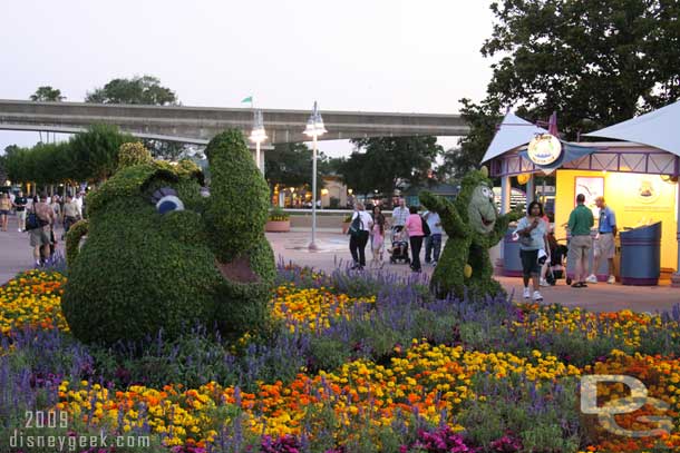 The rest of the gang was split up from the Belle and the Beast.  They were in the planter as you leave Future World and walk toward World Showcase.