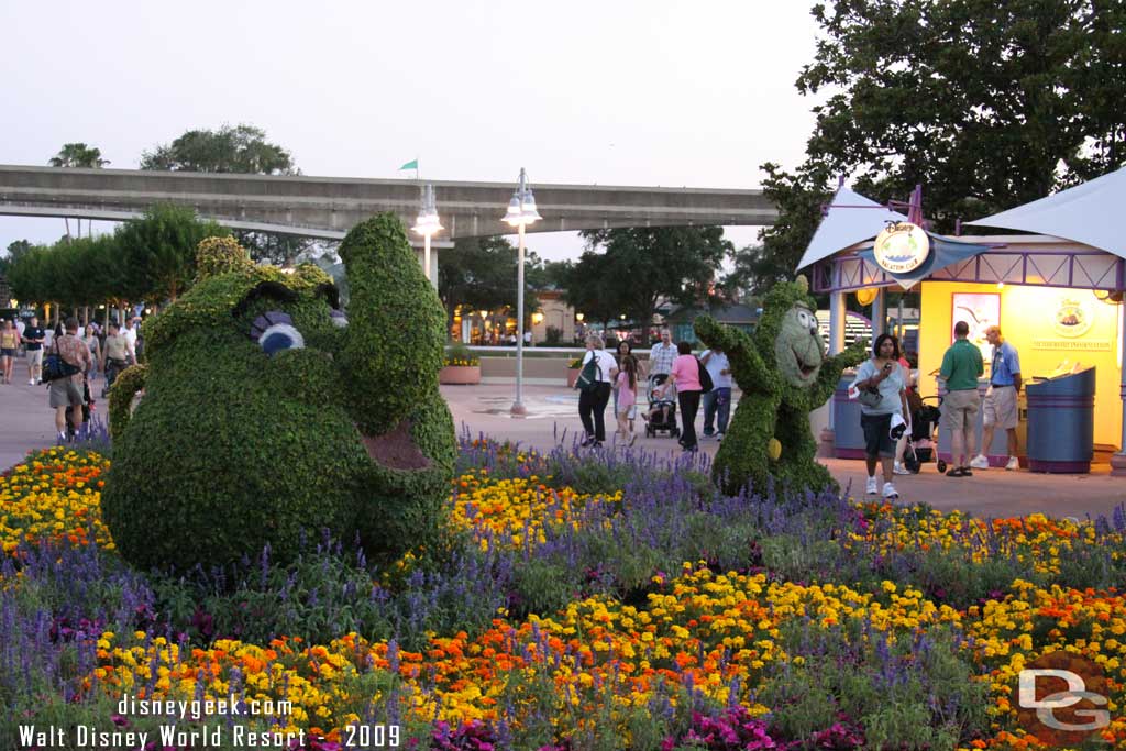 The rest of the gang was split up from the Belle and the Beast.  They were in the planter as you leave Future World and walk toward World Showcase.