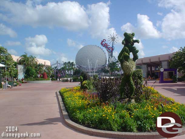 In 2004 the Lion King occupied the planter as you leave Future World and head toward World Showcase.