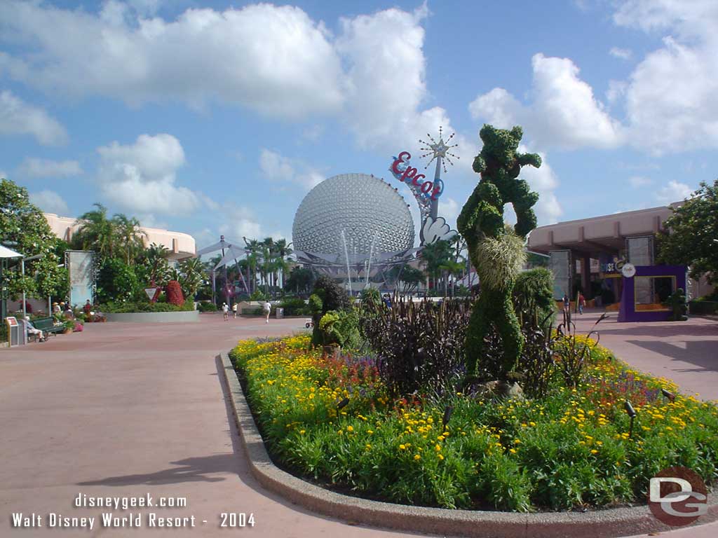 In 2004 the Lion King occupied the planter as you leave Future World and head toward World Showcase.