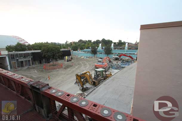 09.16.11 - From the Monorail you get a great view of the work.  Notice the restroom/locker building facade is gone as is the ATM building.