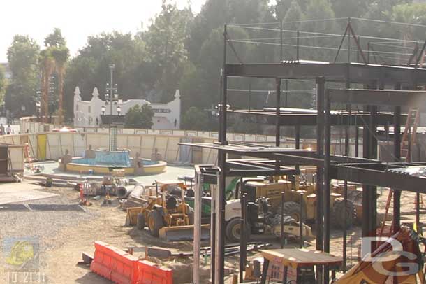 10.21.11 - A closer look shows the new fountain and framing going up for the buildings.