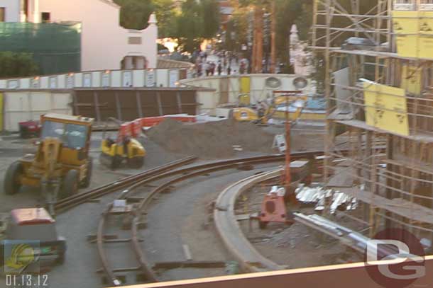 01.13.12 - Here you can see the Red Car rail rounding the corner.  Also the curb is in.