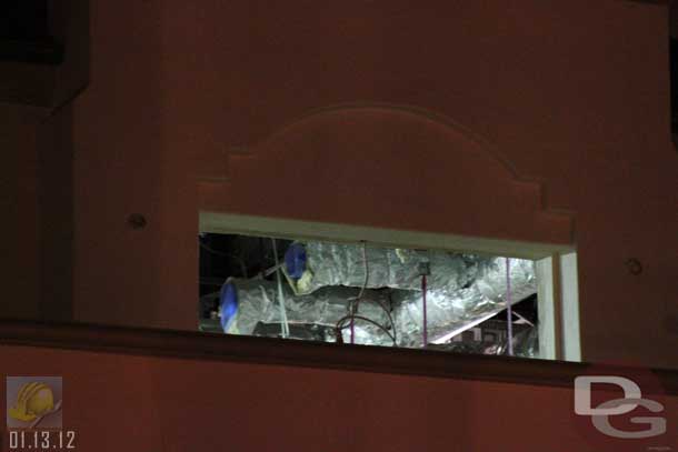 01.13.12 - Walked by at night and you could see into the Carthay.. nothing of note except the HVAC system that will be above the ceiling.