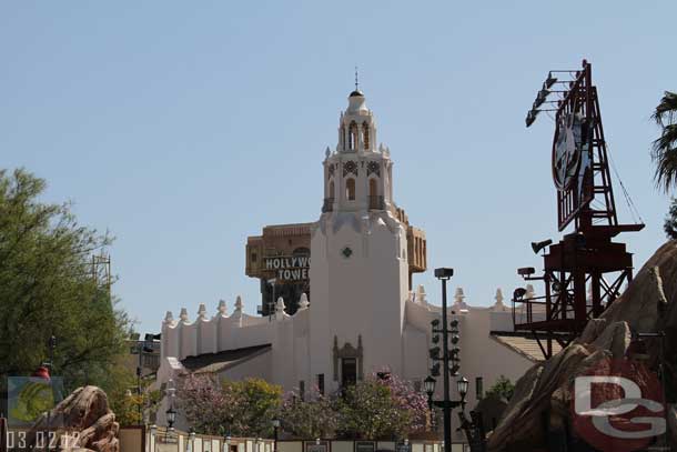 03.02.12 - Approaching the Carthay from Condor Flats.  Looks great, except for the parade lights that really stick out against the white building.