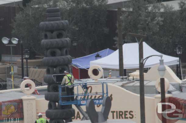 11.18.11 - A tower of tires and a sign on Luigis