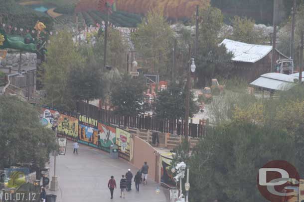 01.07.12 - The Cars 2 Meet and Greet is gone.  So you get a clear view of Maters fences.  The inner one looks done and looks like they are working on the outter one.