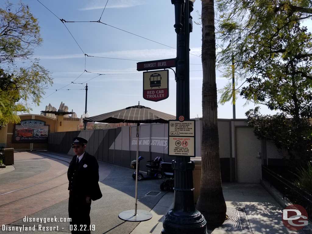 03.22.19 - The Red Car Trolley stop has moved across the street and is near the FastPass distribution area now.